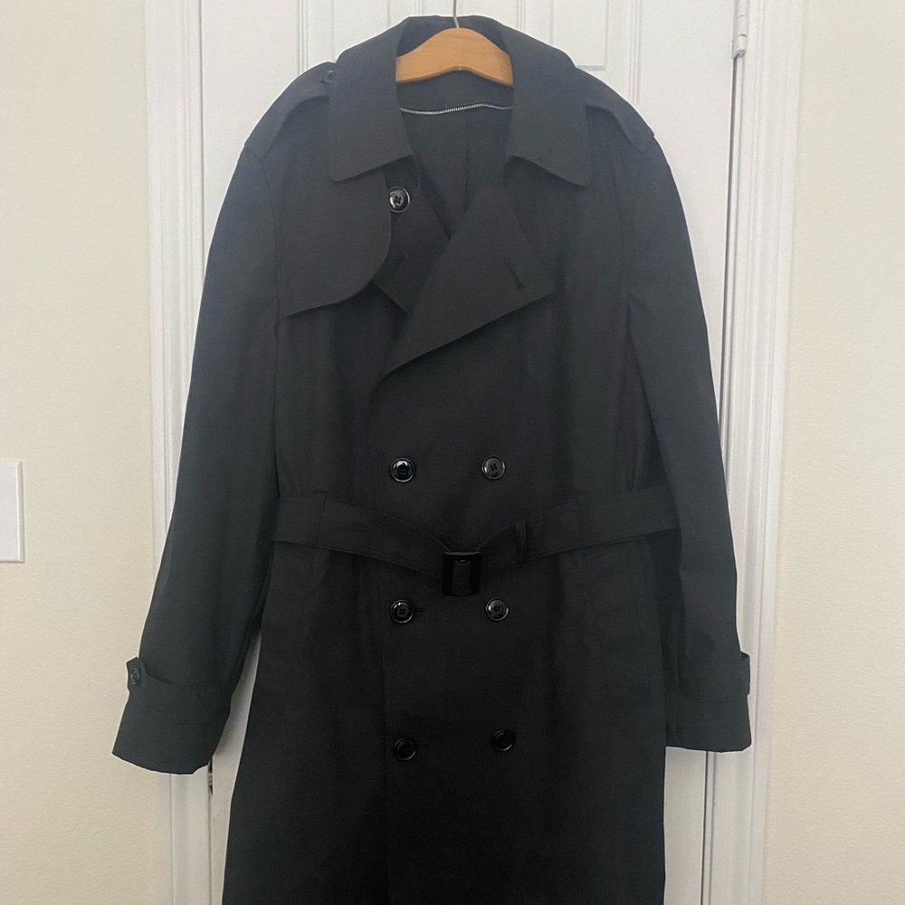 US Army Military Issue Mens Large (42L) All Weather Black Trench Jacket Coat